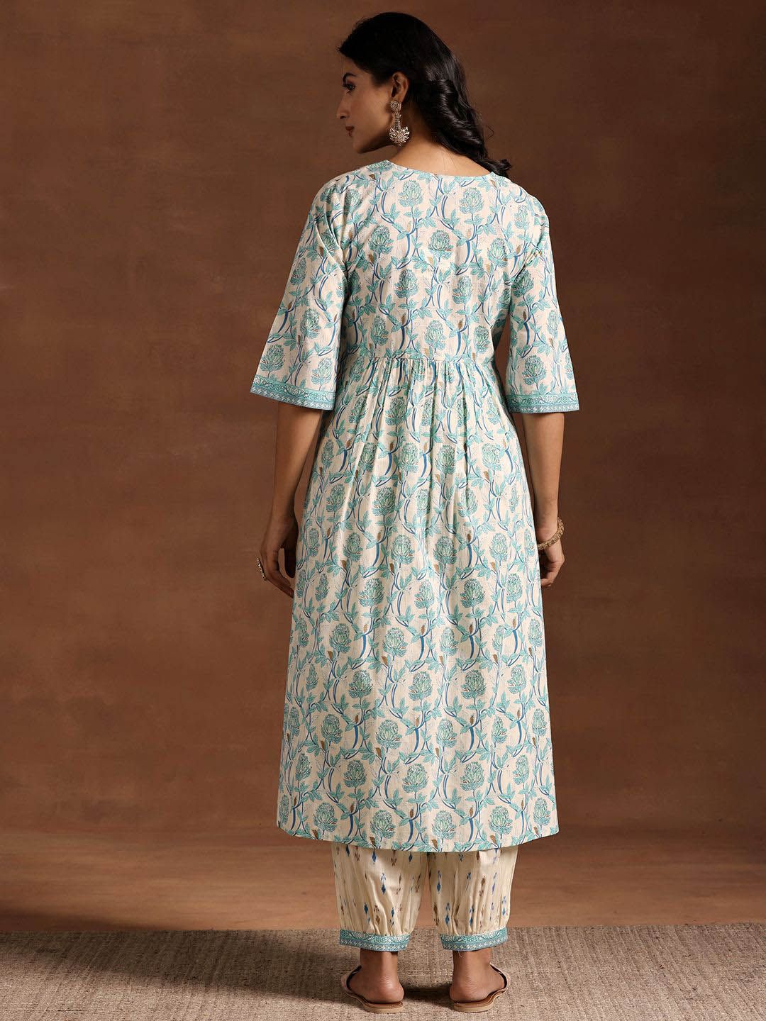 Libas Women Floral Printed Empire Beads and Stones Pure Cotton Kurta with Salwar