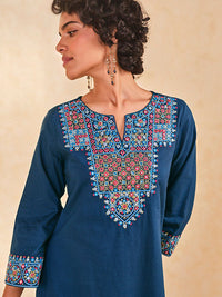 Global Desi Ethnic Motifs Yoke Design Mirror Work Pure Cotton Straight Kurta