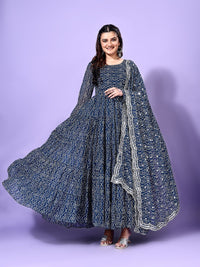 KALINI Bandhani Printed Tiered Georgette Anarkali Kurta With Trouser & Dupatta