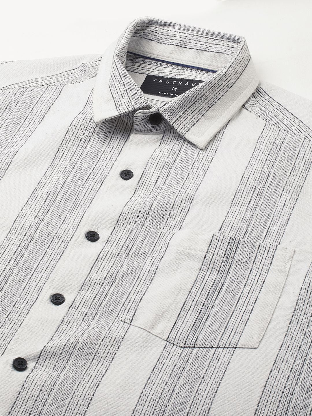 VASTRADO Men Classic Fit Spread Collar Vertical Striped Cotton Casual Shirt