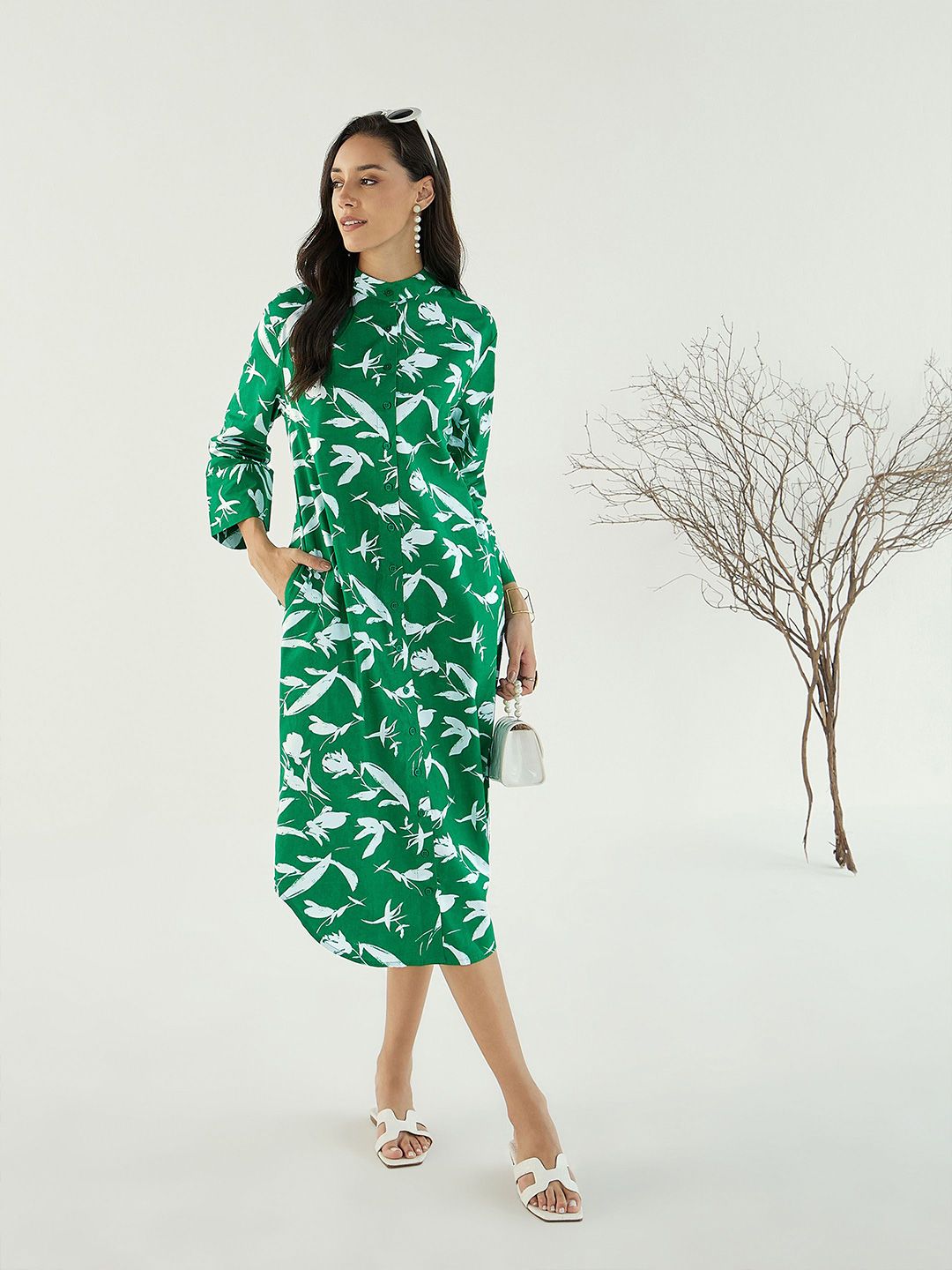 Pink Paprika by SASSAFRAS Conversational Print Shirt Midi Dress