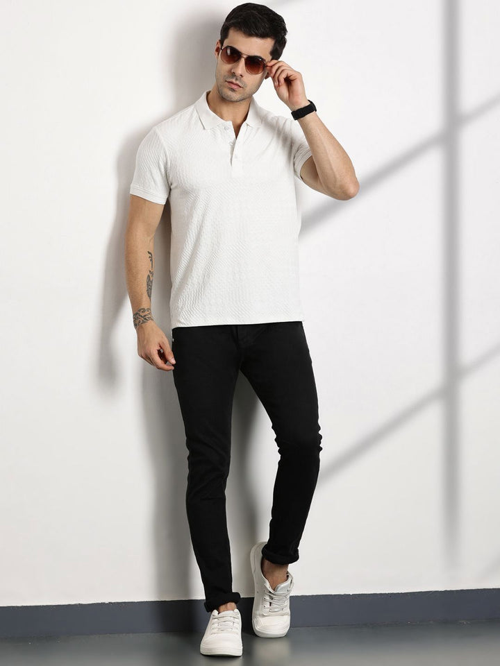 Thomas Scott Men Self Design Polo Collar T-shirt