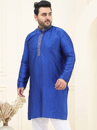 SOJANYA PLUS Ethnic Motifs Woven Design Band Collar Silk Straight Kurta