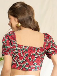 Berrylush Floral Print Puff Sleeve Crop Top