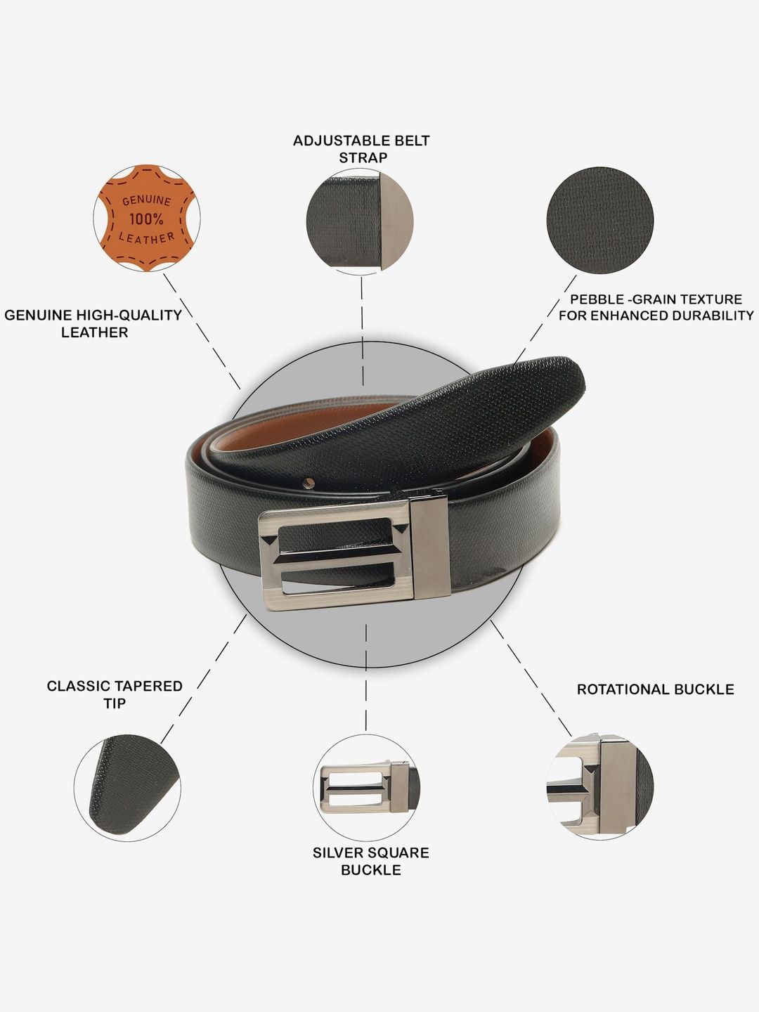 Teakwood Leathers Men Textured Leather Reversible Formal Belt