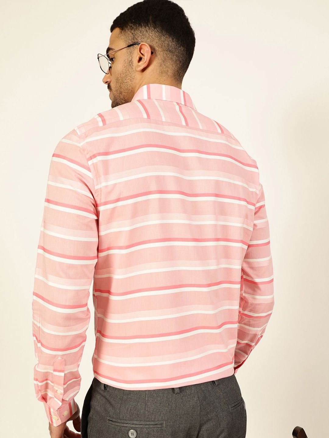 Thomas Scott Men Premium Spread Collar Striped Cotton Formal Shirt