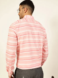 Thomas Scott Men Premium Spread Collar Striped Cotton Formal Shirt