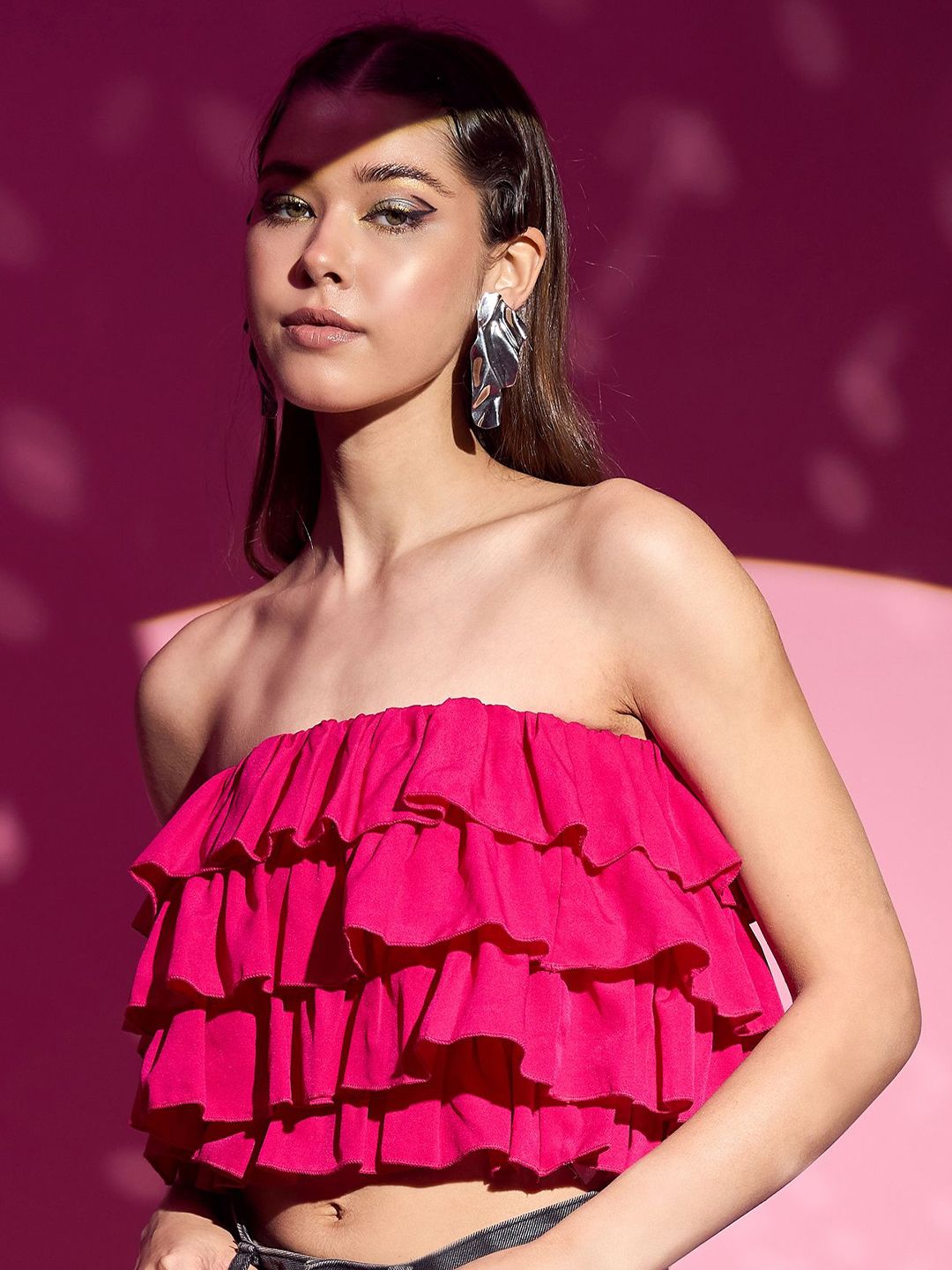 Berrylush Women Ruffles Bardot Crop Top