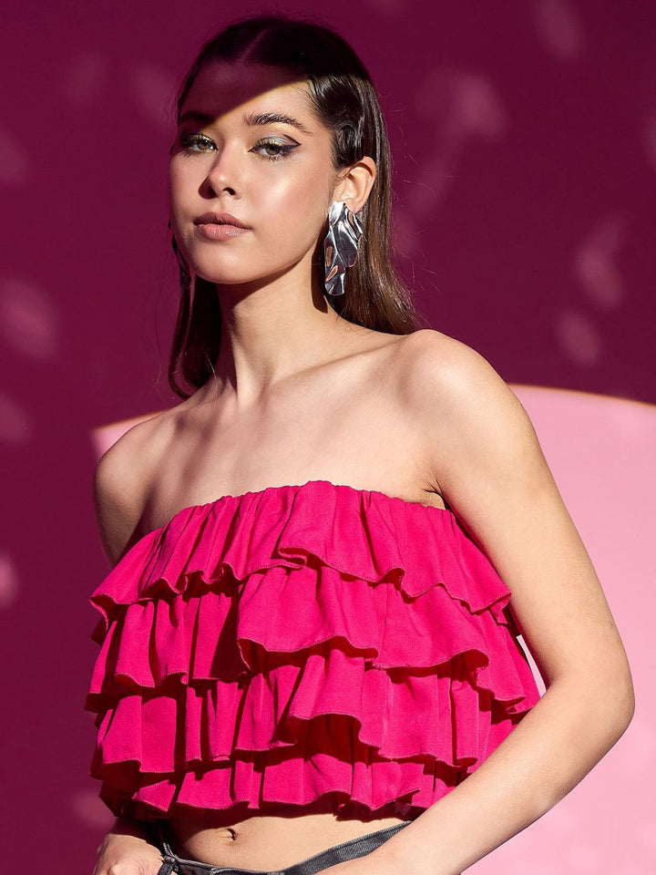 Berrylush Women Ruffles Bardot Crop Top