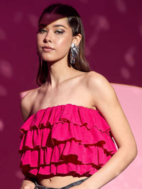 Berrylush Women Ruffles Bardot Crop Top