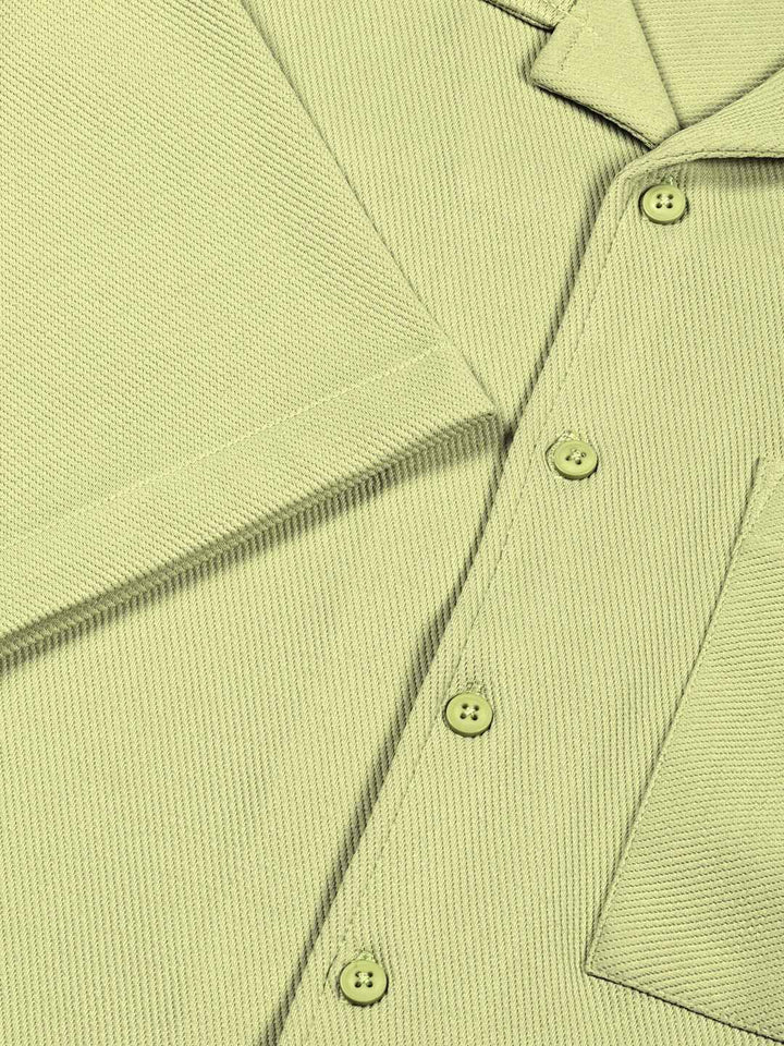 Thomas Scott Men Premium Cuban Collar Textured Cotton Casual Shirt