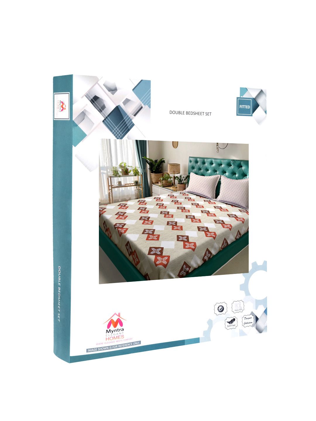 Myntra Elegant Homes Beige Geometric 400TC Kapas Dilengkapi Set Cadar King 2.50 m x 2.25 m