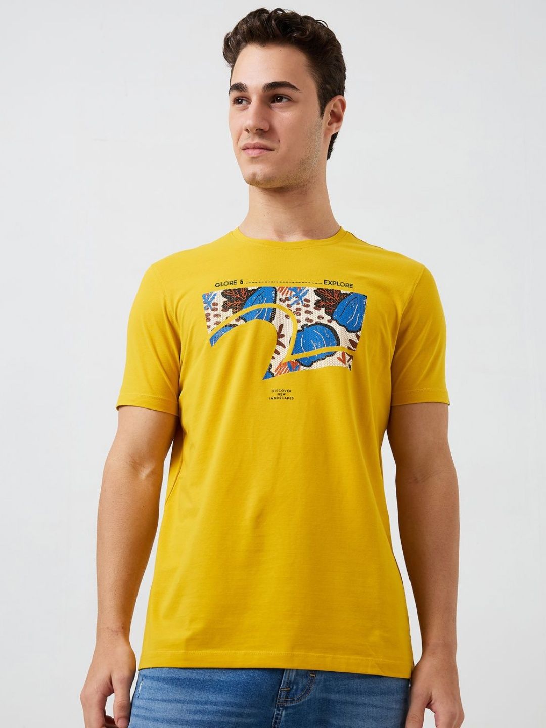 SPYKAR Men Graphic Printed Round Neck Cotton Slim Fit T-shirt