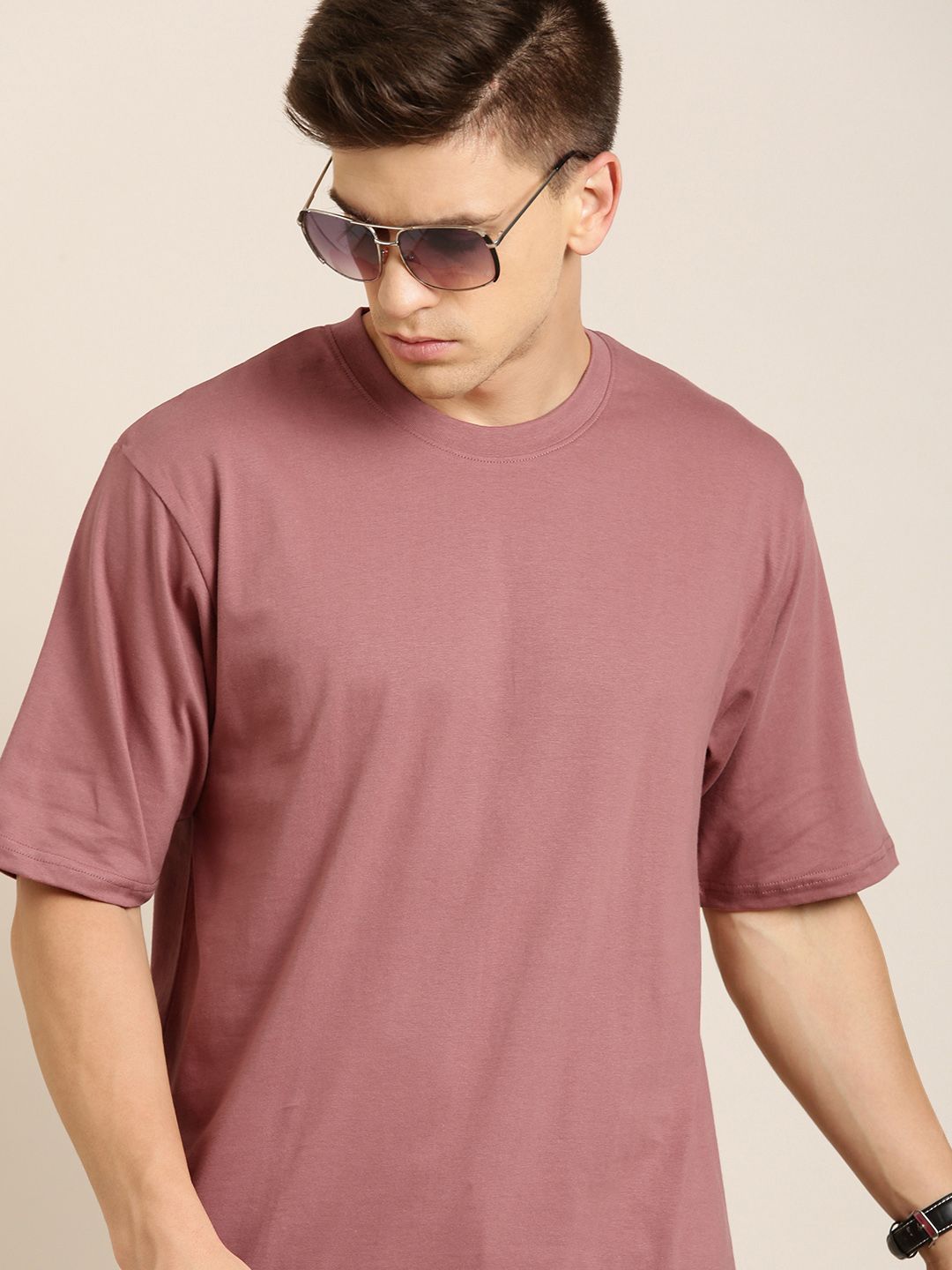 Difference of Opinion Men Dusty Pink Pure Cotton Drop-Shoulder Oversized Fit Oversized T-shirt