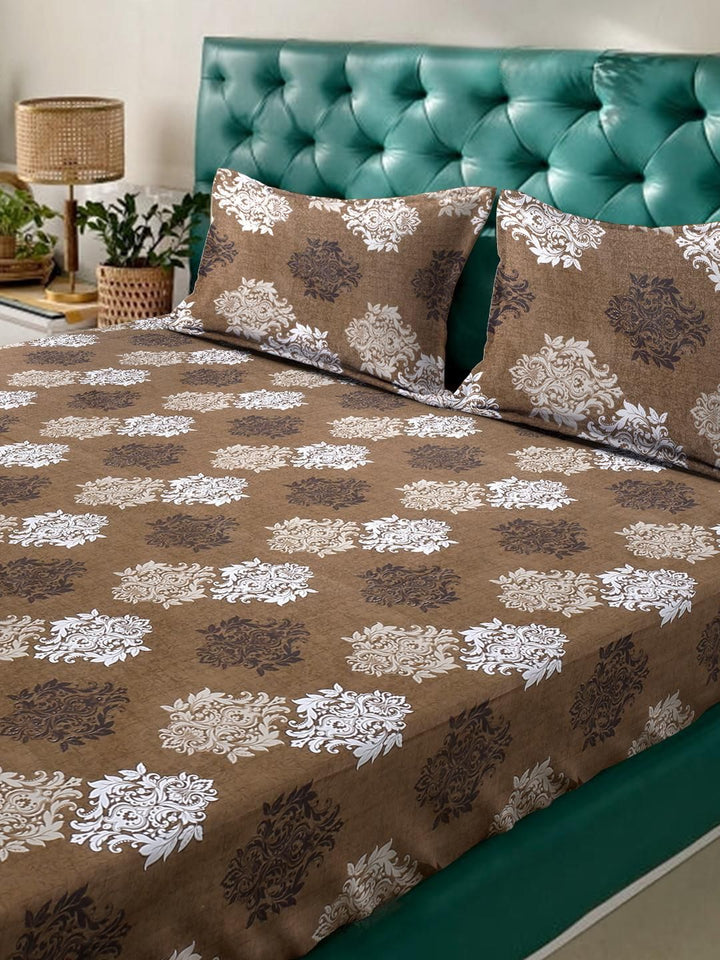 KLOTTHE Coklat Bercetak Bunga Dilengkapi 400 TC Kapas Cadar King & 2 Sarung Bantal