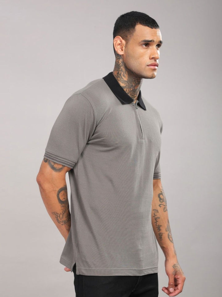 ADRO Men Solid Polo Collar Cotton T-shirt