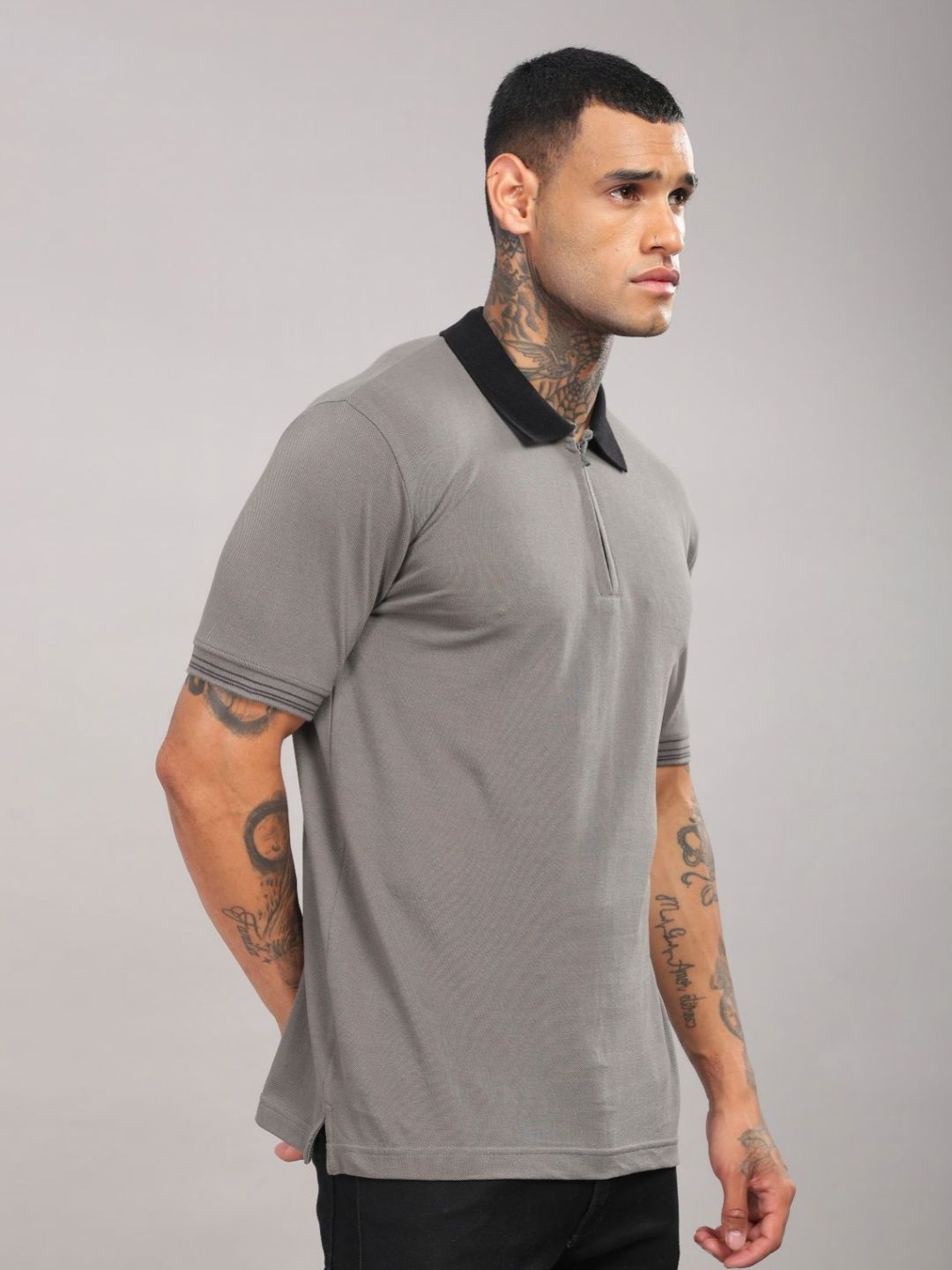 ADRO Men Solid Polo Collar Cotton T-shirt