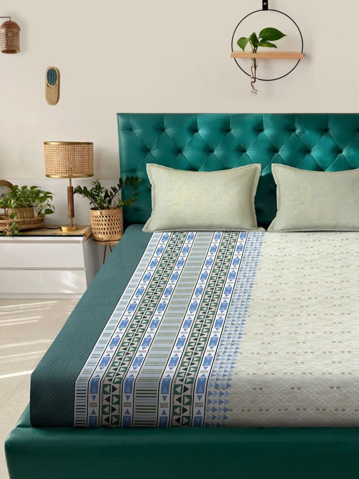 Myntra Elegant Homes Grey & Blue Geometric 400 TC Cotton King Bedsheet Set 2.70 m x 2.70 m