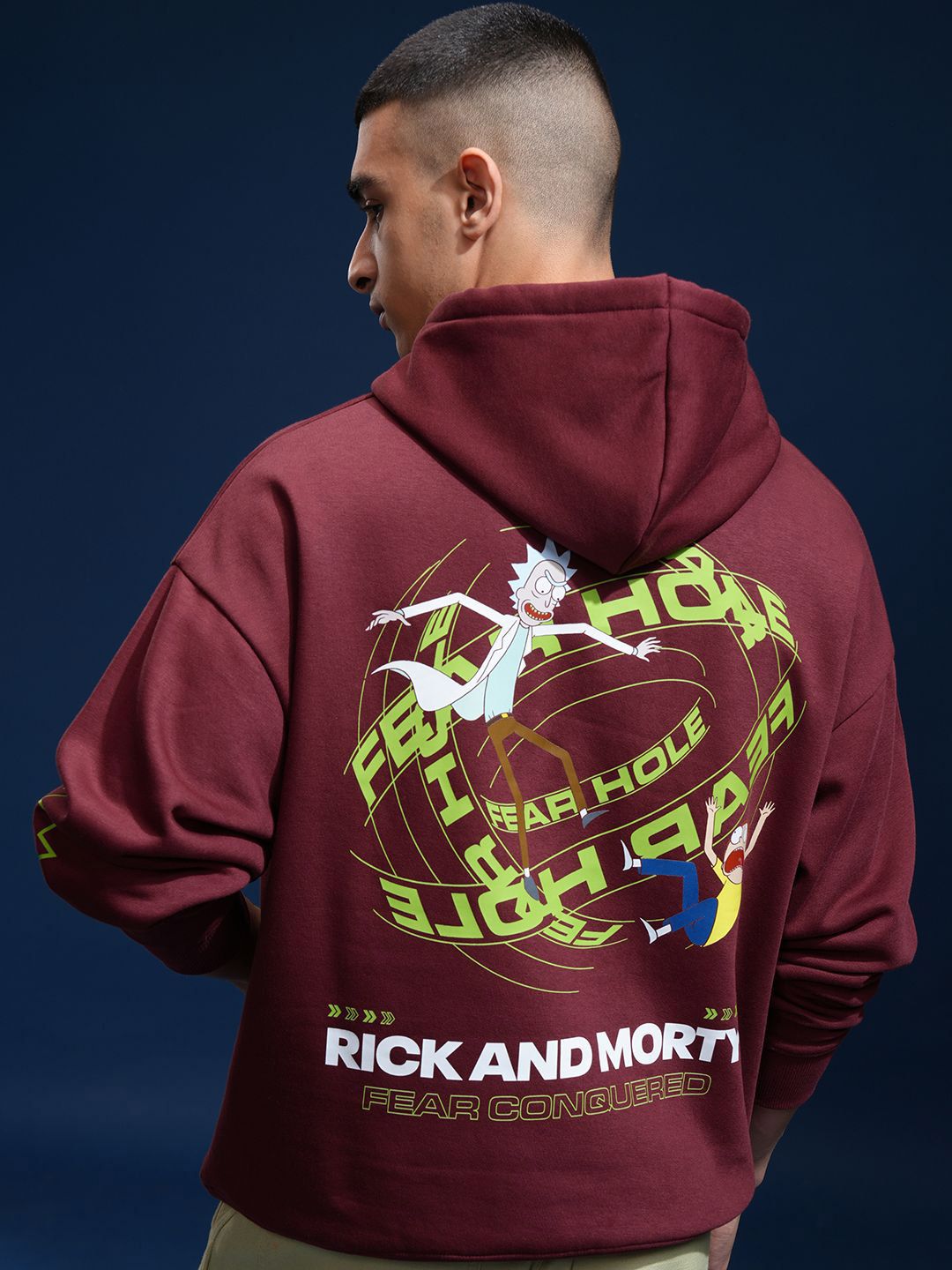 HIGHLANDER Men Rick & Morty Oversized Drop Shoulder Hoodie Sweatshirt