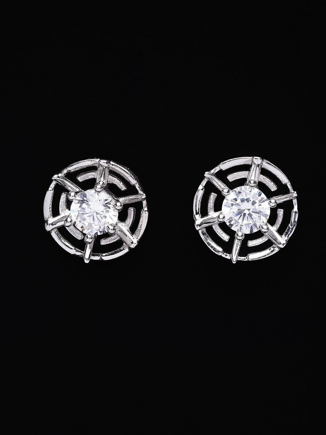 PANASH 925 Sterling Silver Rhodium-Plated Solitaire Cubic Zirconia Classic Studs
