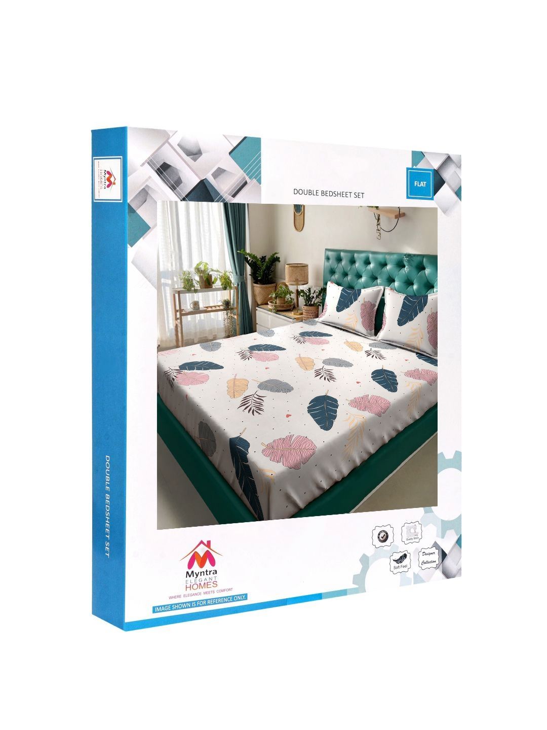 Myntra Elegant Homes Cream & Blue Floral Printed Set Cadar King 300 TC 2.50 m x 2.25 m