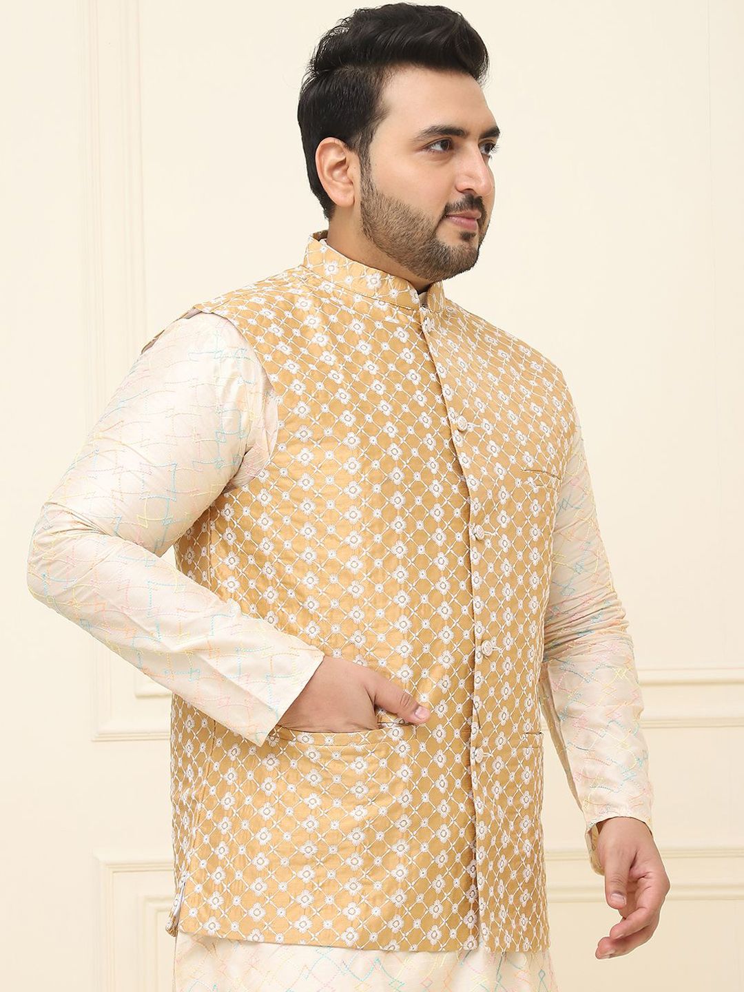 SOJANYA PLUS Jaket Sulam Lelaki Nehru Plus Size