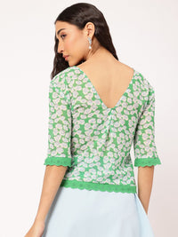 DressBerry Blooming-Bliss Floral Printed Lace-Hem Semi-Sheer Top