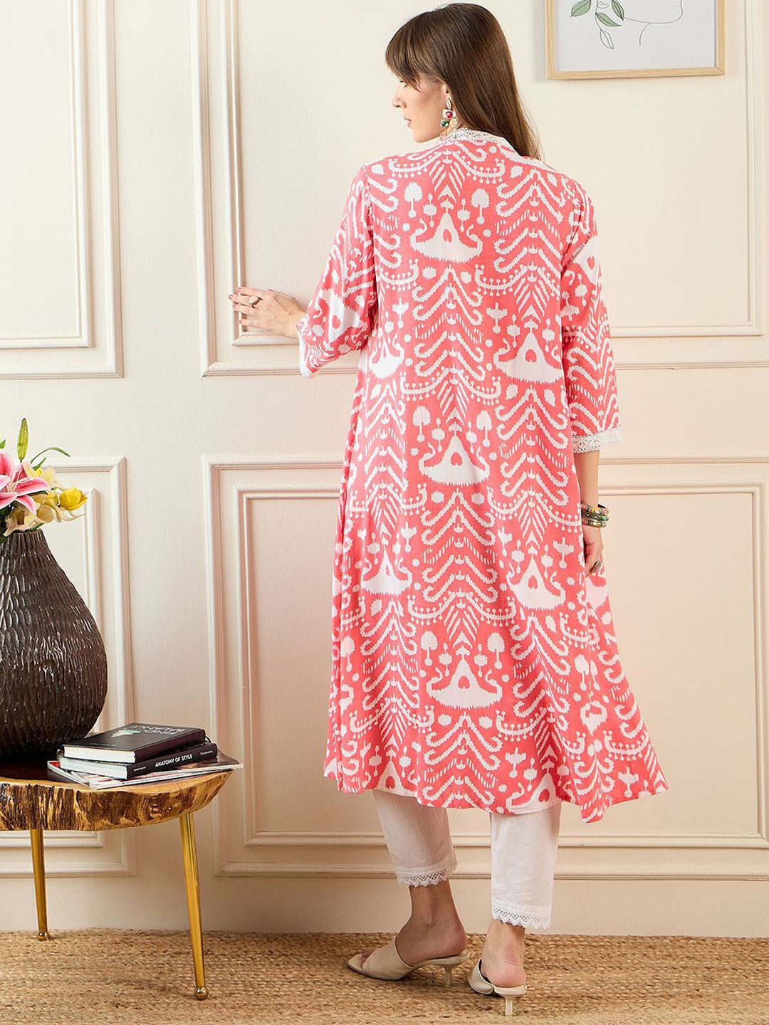 Indo Era Abstract Printed Pleated A-Line Kurta