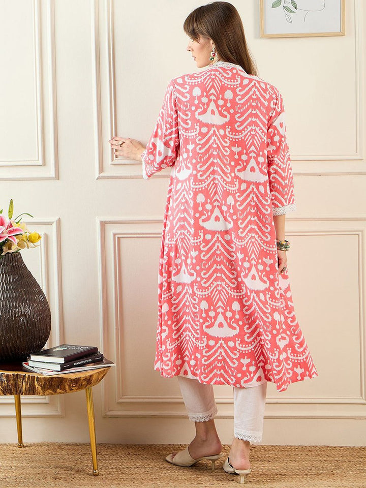 Indo Era Abstract Printed Pleated A-Line Kurta