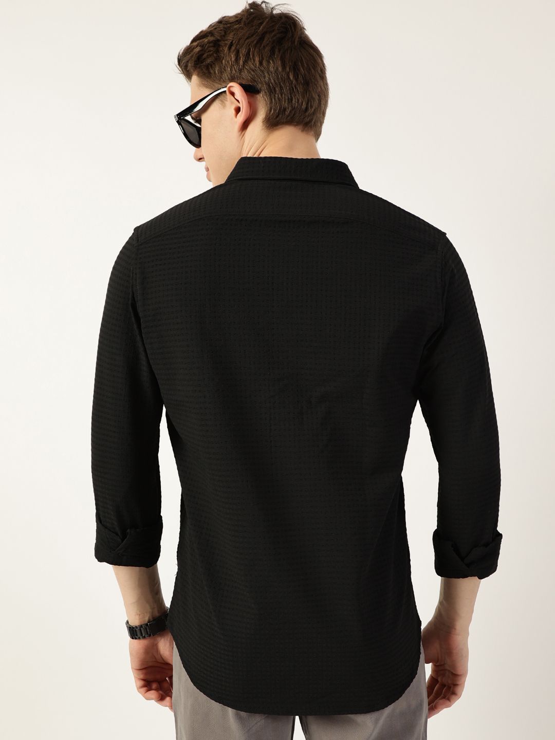Thomas Scott Men Smart Button-Down Collar Textured Solid Slim Fit Casual Shirt