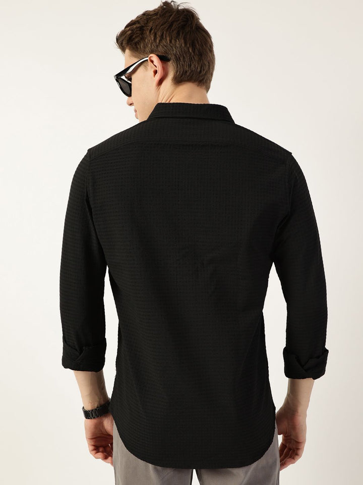 Thomas Scott Men Smart Button-Down Collar Textured Solid Slim Fit Casual Shirt
