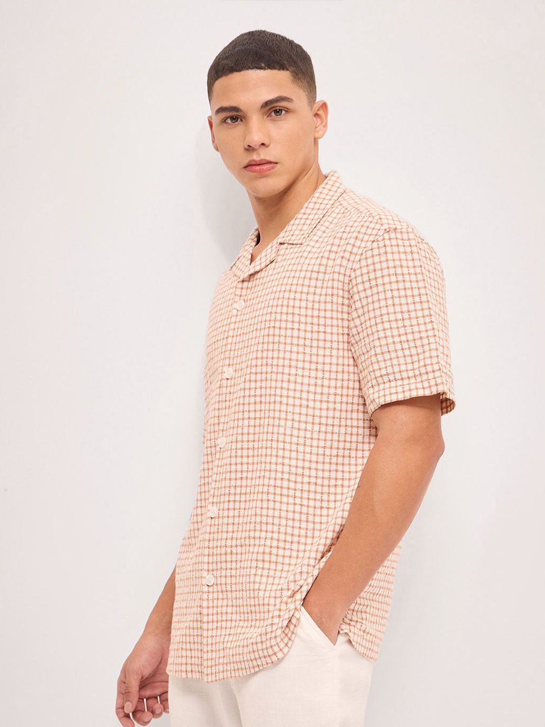 THE BEAR HOUSE Men Micro Checks Pure Cotton Casual Shirt