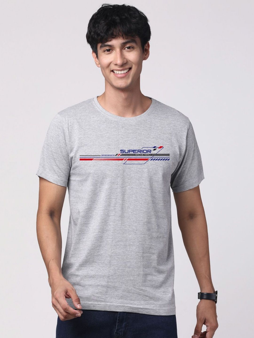 Pek ADRO Lelaki dengan 3 T-shirt Kapas Leher Bulat Bercetak Grafik