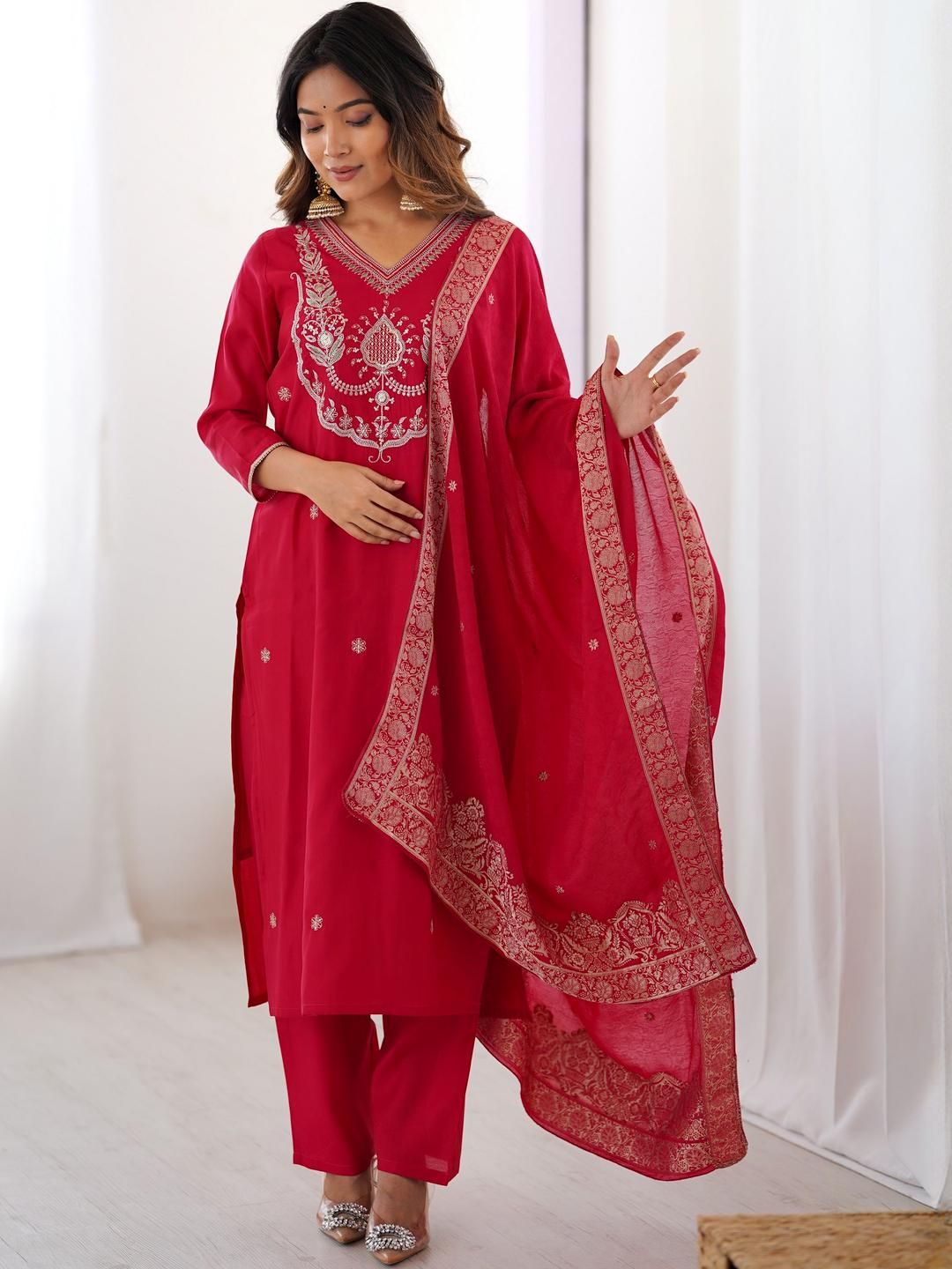 KALINI Women Embroidered A-Line Kurta Set