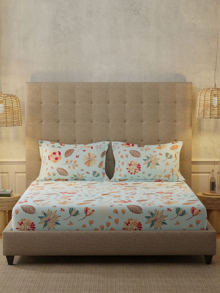 Angkasa Bandar Florence Sky Blue 200 TC Floral King Fitted Bedsheet