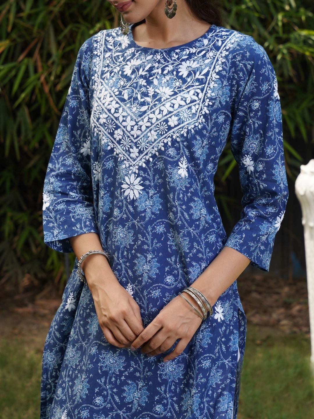 House of Chikankari Women Floral Printed Thread Work Indie Prints Kurta