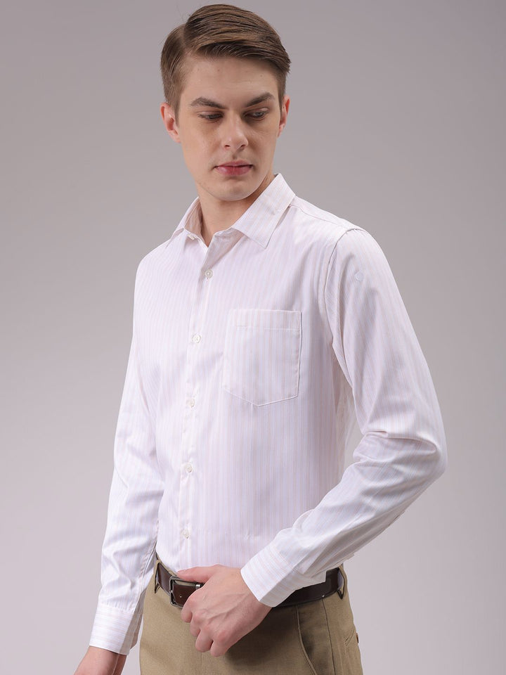 The Indian Garage Co. X Luxe Men Cutaway Collar Vertical Striped Slim Fit Formal Shirt