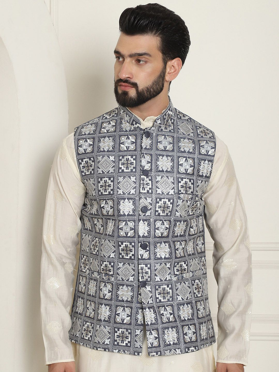 SOJANYA LUXE Jaket Nehru Kolar Mandarin Sulam Lelaki