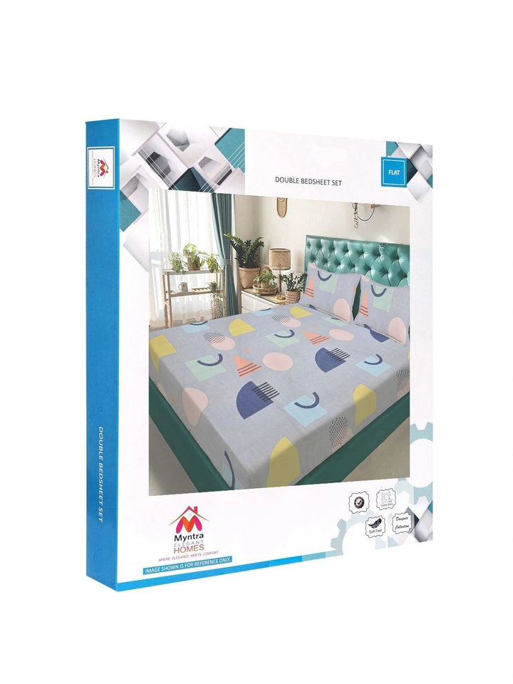 Myntra Elegant Homes Grey Geometric 300 TC King Double Bedsheet with 2 Pillow Covers