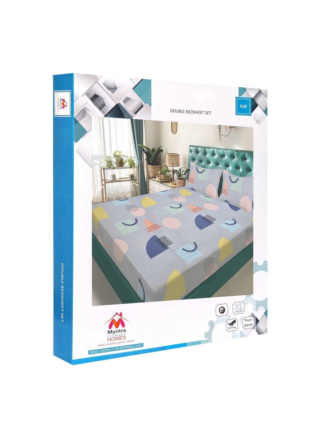 Myntra Elegant Homes Grey Geometric 300 TC King Double Bedsheet with 2 Pillow Covers