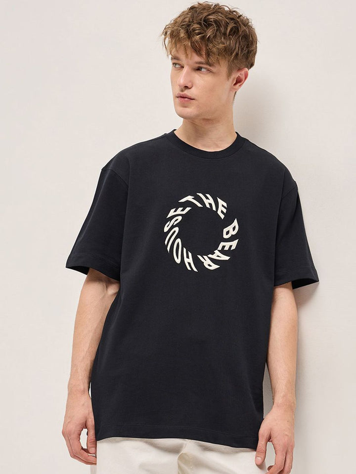 THE BEAR HOUSE Men Typography Printed Round Neck Cotton Oversized T-shirt