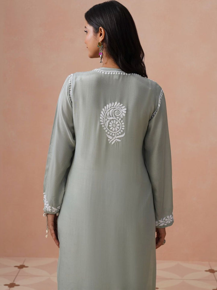 Rumah Wanita Chikankari Motif Etnik Bersulam Kurta Chikankari