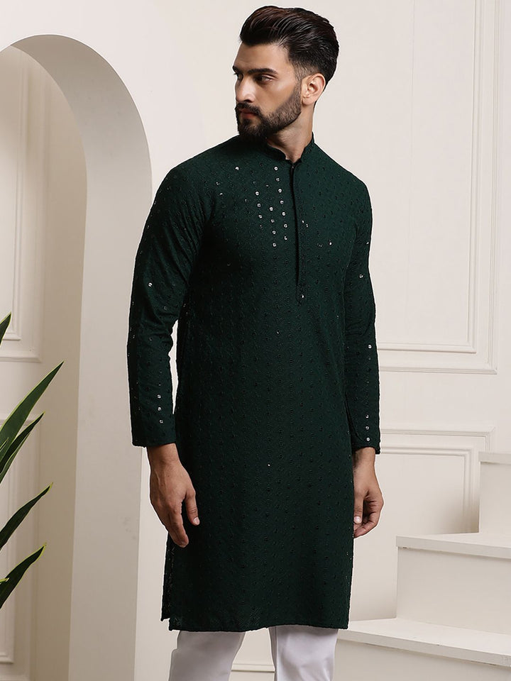 SOJANYA Ethnic Embroidered Mirror Work Pure Cotton Straight Kurta