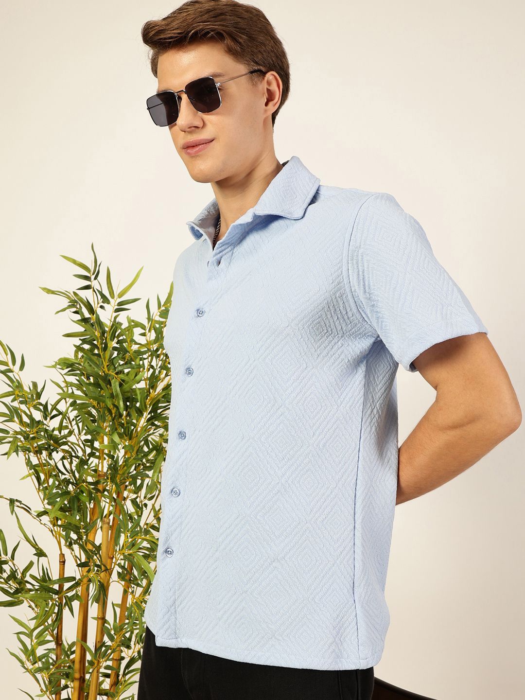Thomas Scott Men Classic Spread Collar Micro Ditsy Printed Oversized Casual Shirt