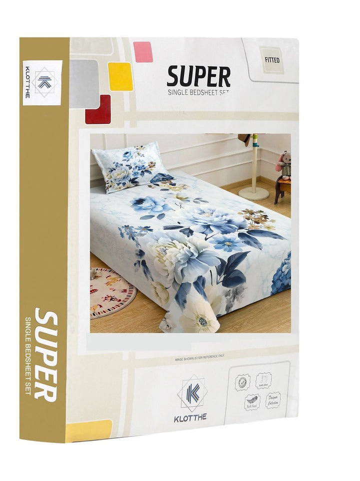 KLOTTHE Blue Floral Dilengkapi 400 TC Single Cadar 7D dengan 1 Sarung Bantal