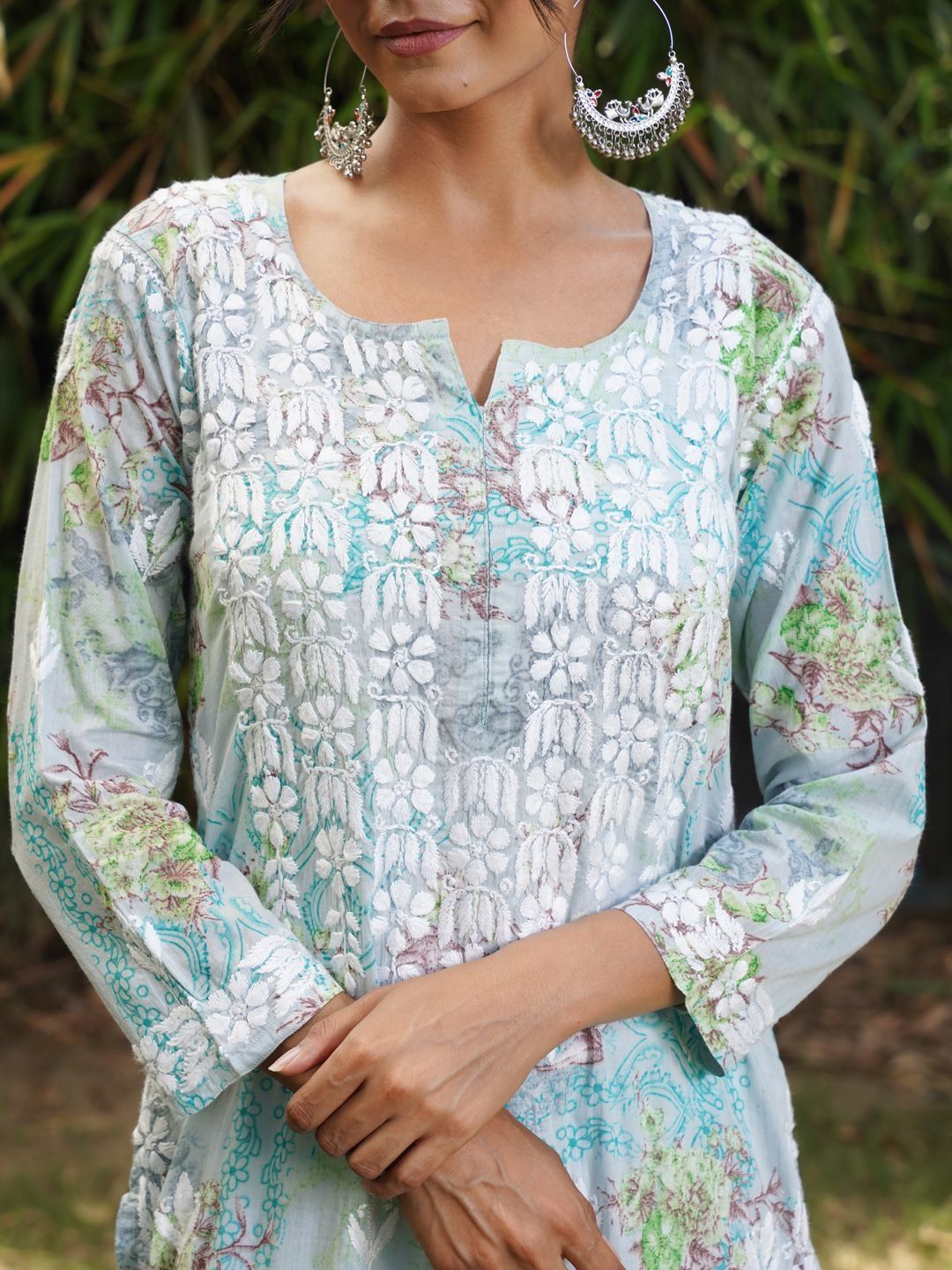Rumah Chikankari Wanita Floral Printed Chikankari Indie Florals Kurta