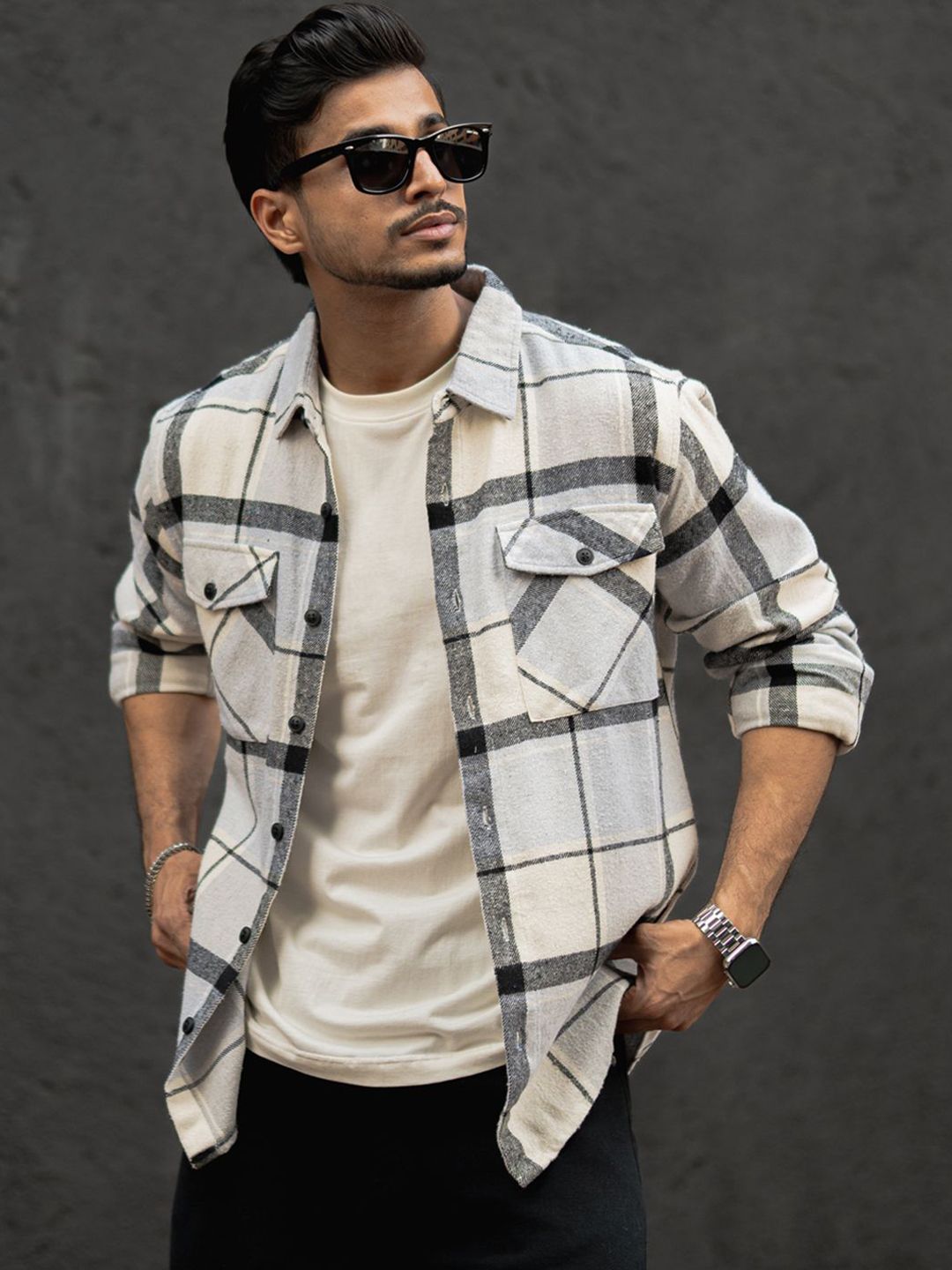Powerlook Men Windowpane Checks Opaque Checked Casual Shirt