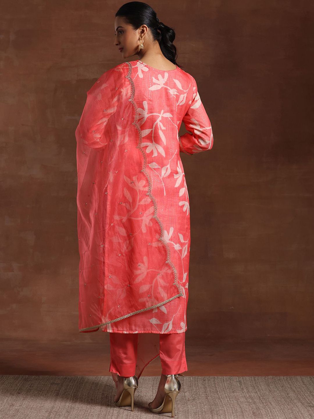 Libas Floral Yoke Design Straight Kurta with Trousers & Dupatta