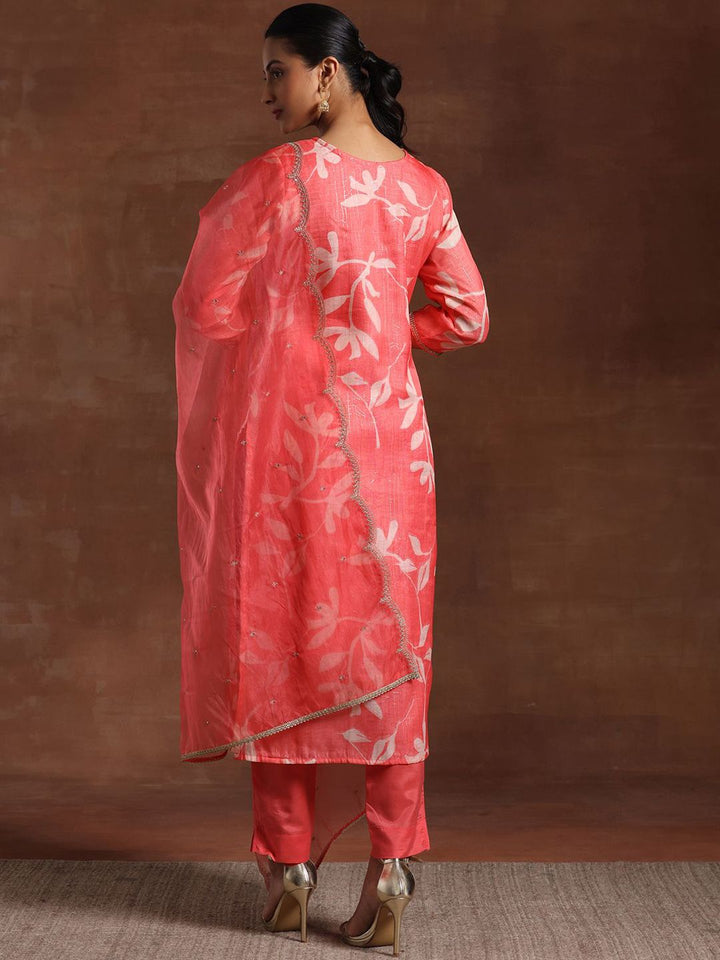 Libas Floral Yoke Design Straight Kurta with Trousers & Dupatta