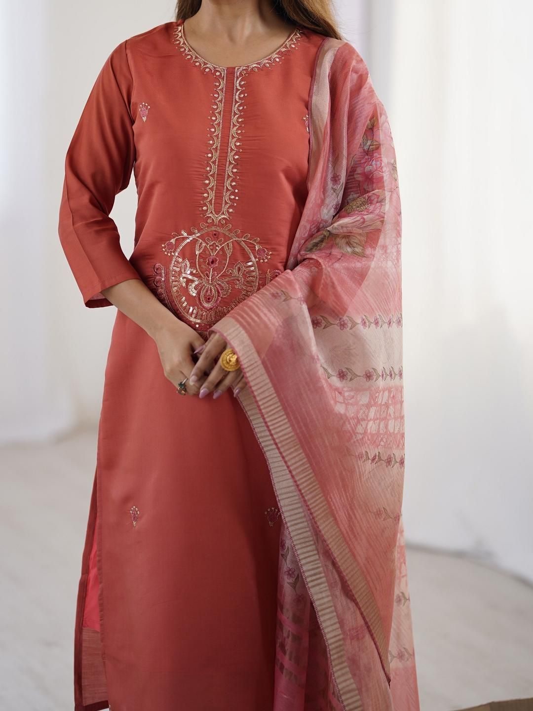 KALINI Women Embroidered Regular Thread Work Kurta with Trousers & With Dupatta